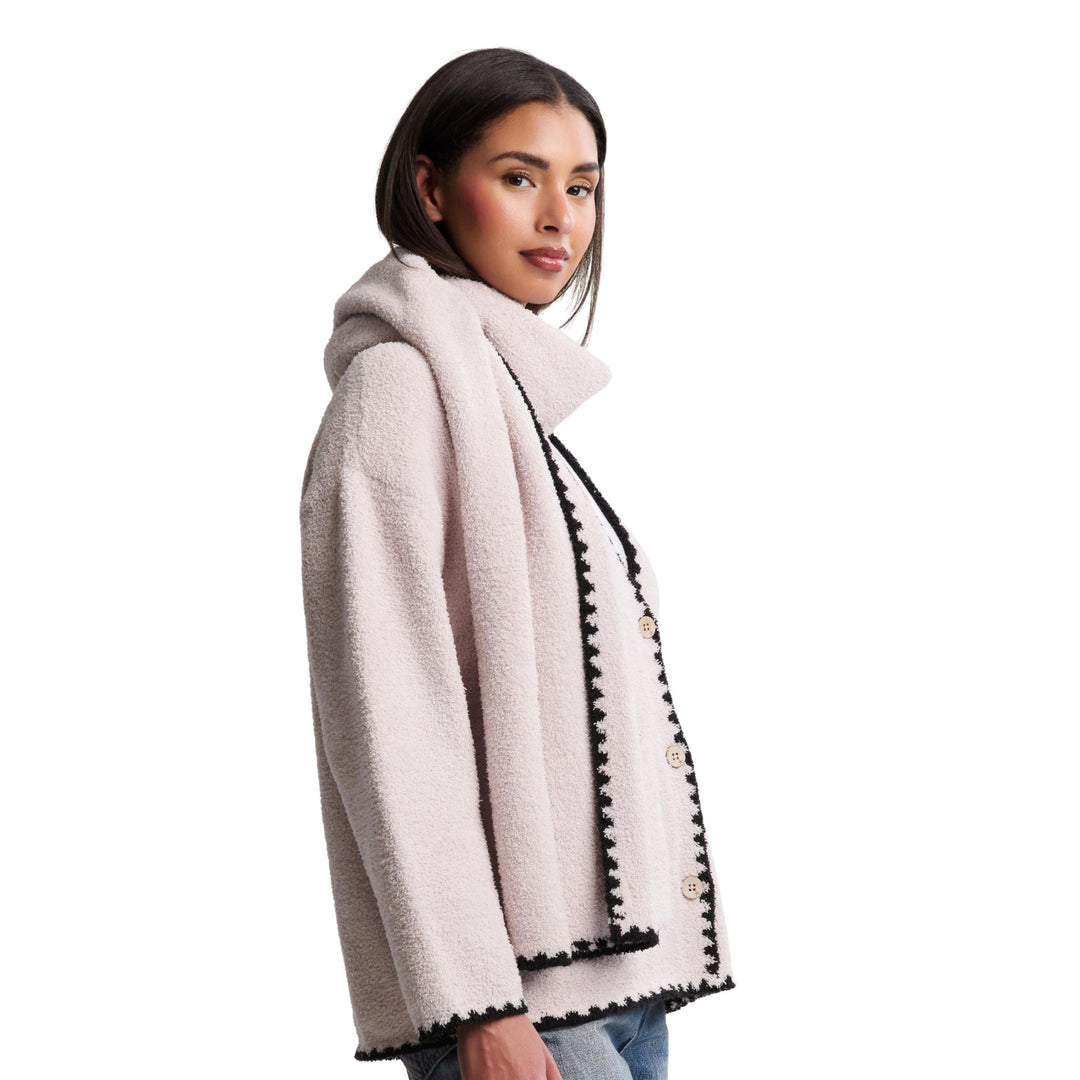 CozyChic Blanket Stitch Cardigan and Scarf, Stone