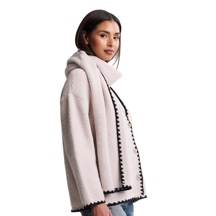 CozyChic Blanket Stitch Cardigan and Scarf, Stone