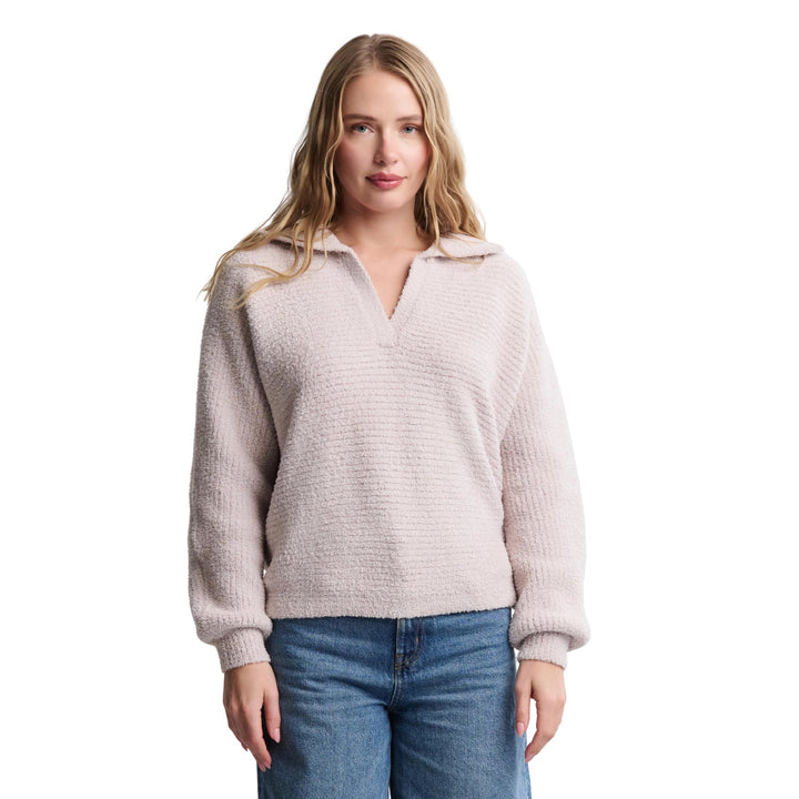 CozyChic Dolman Sleeve Collared Sweater, Stone