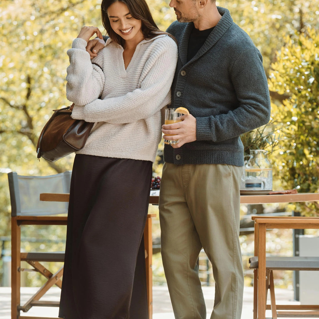 CozyChic Dolman Sleeve Collared Sweater, Stone