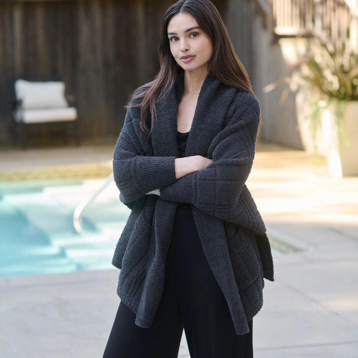 CozyChic Tonal Plaid Blanket Wrap, Carbon