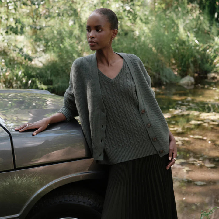 Cropped Cashmere Cocoon Cardigan, Pine