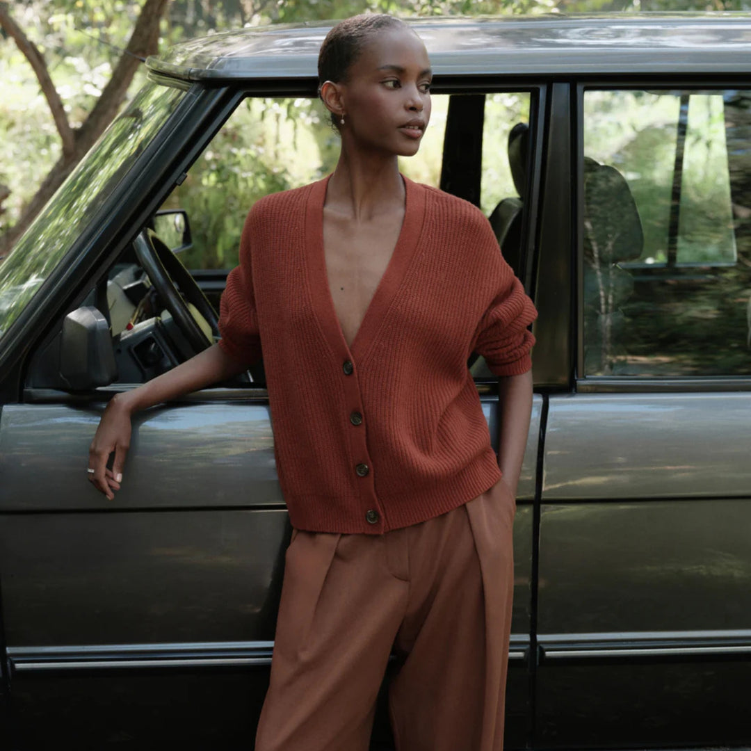Cropped Cashmere Cocoon Cardigan, Rust