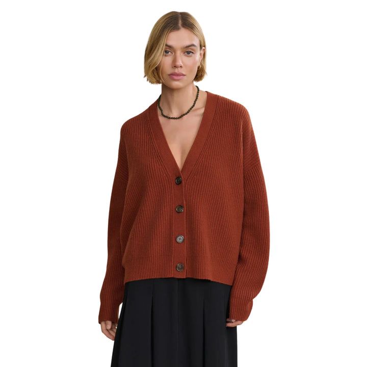 Cropped Cashmere Cocoon Cardigan, Rust
