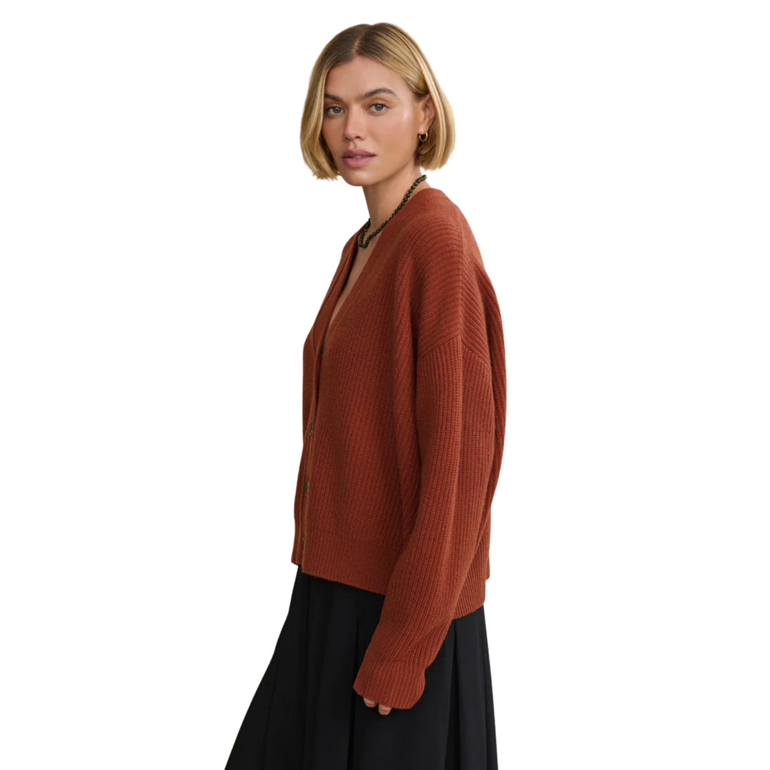 Cropped Cashmere Cocoon Cardigan, Rust