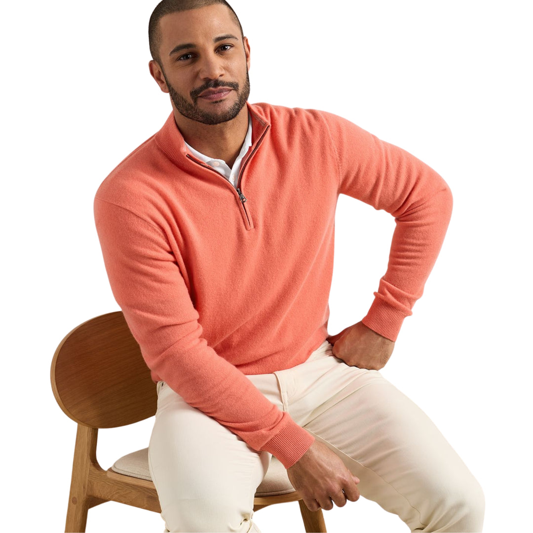 Crown Anniversary Cashmere Quarter Zip Sweater, Coral