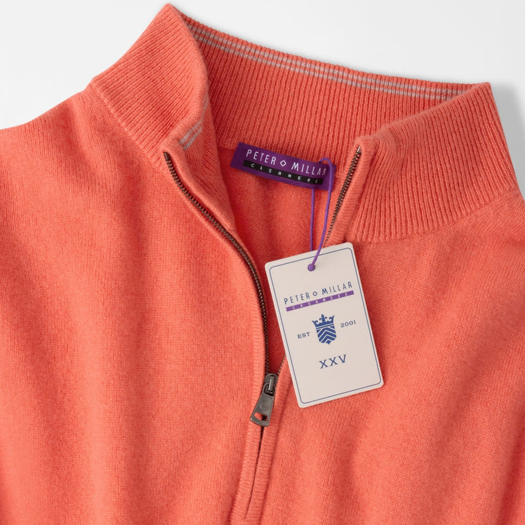 Crown Anniversary Cashmere Quarter Zip Sweater, Coral