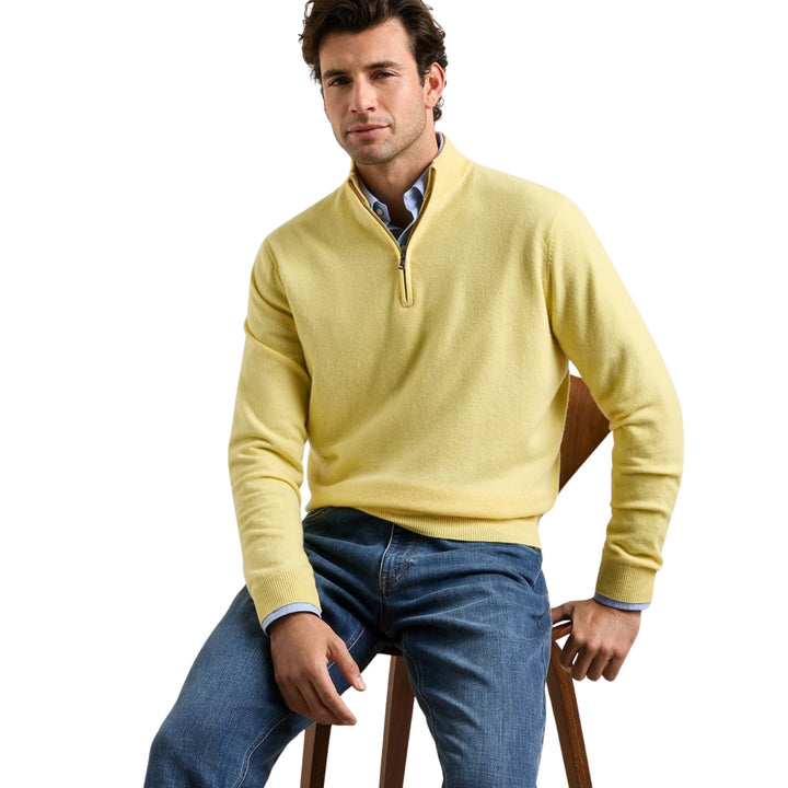 Crown Anniversary Cashmere Quarter Zip Sweater in Maize