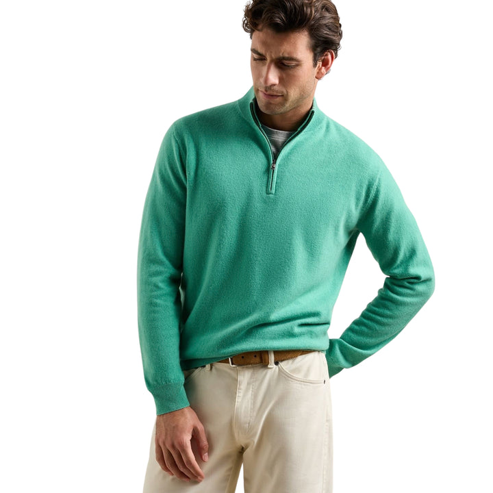 Crown Anniversary Cashmere Quarter Zip Sweater in Mint