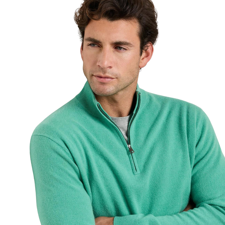 Crown Anniversary Cashmere Quarter Zip Sweater in Mint