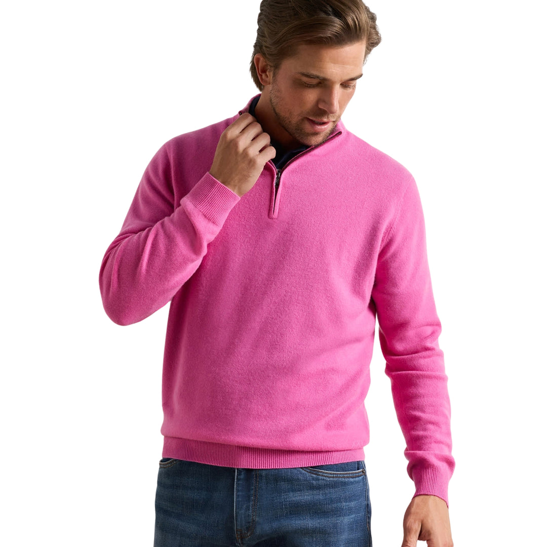 Crown Anniversary Cashmere Quarter Zip Sweater in Fuchsia