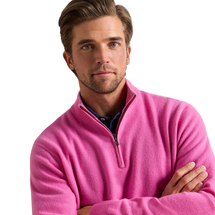 Crown Anniversary Cashmere Quarter Zip Sweater in Fuchsia