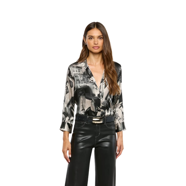 Dani Silk Blouse in Tan and Black L'AGENCE Magazine