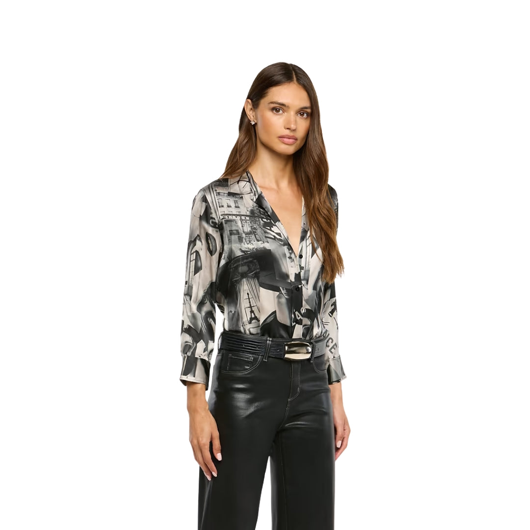 Dani Silk Blouse in Tan and Black L'AGENCE Magazine