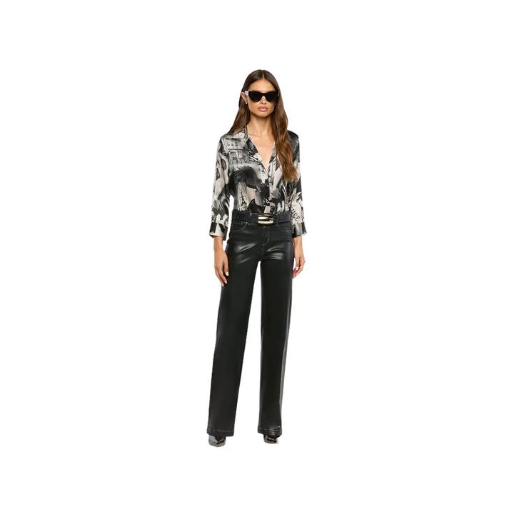 Dani Silk Blouse in Tan and Black L'AGENCE Magazine