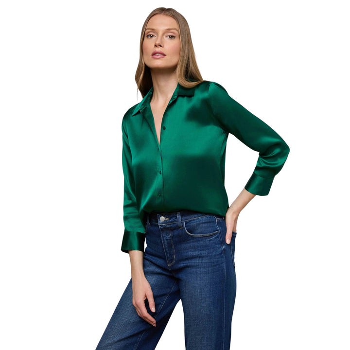 Dani 3/4 Sleeve Blouse, Bottle Green