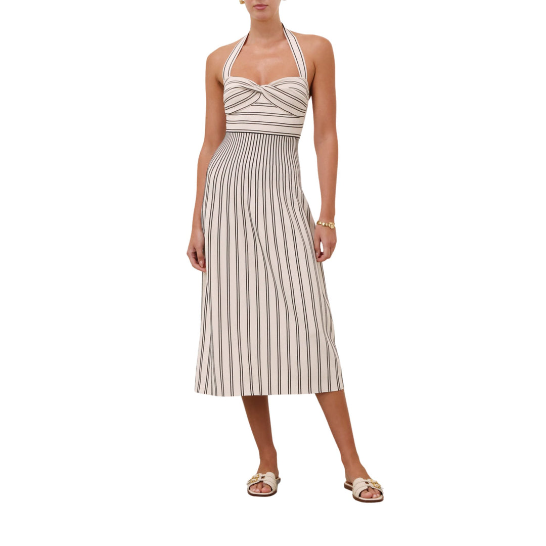 Daylight Twist Midi Dress in Cream/Black
