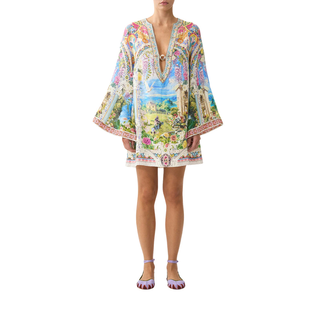 Deep V Neck Hardware Short Kaftan in Navas Nouveau