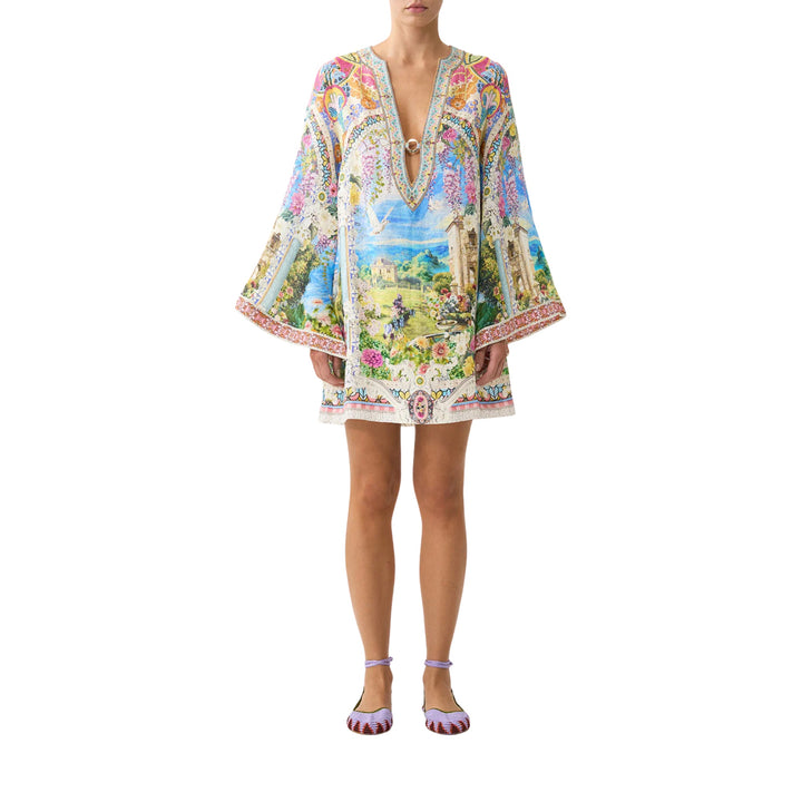 Deep V Neck Hardware Short Kaftan in Navas Nouveau