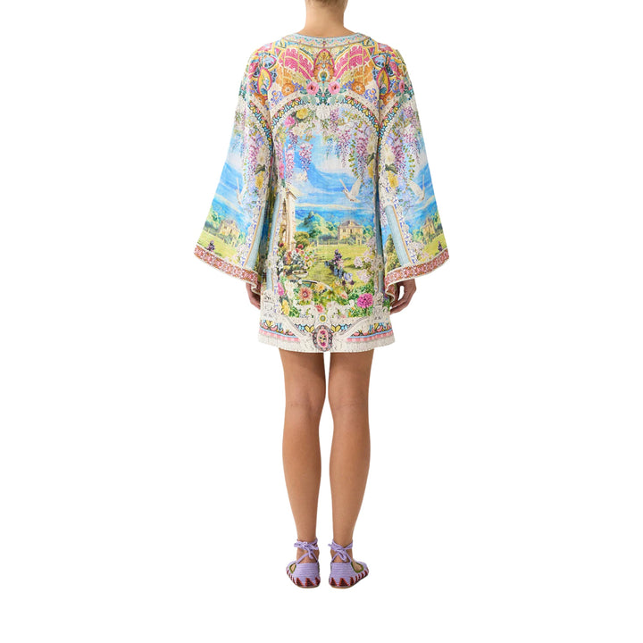 Deep V Neck Hardware Short Kaftan in Navas Nouveau