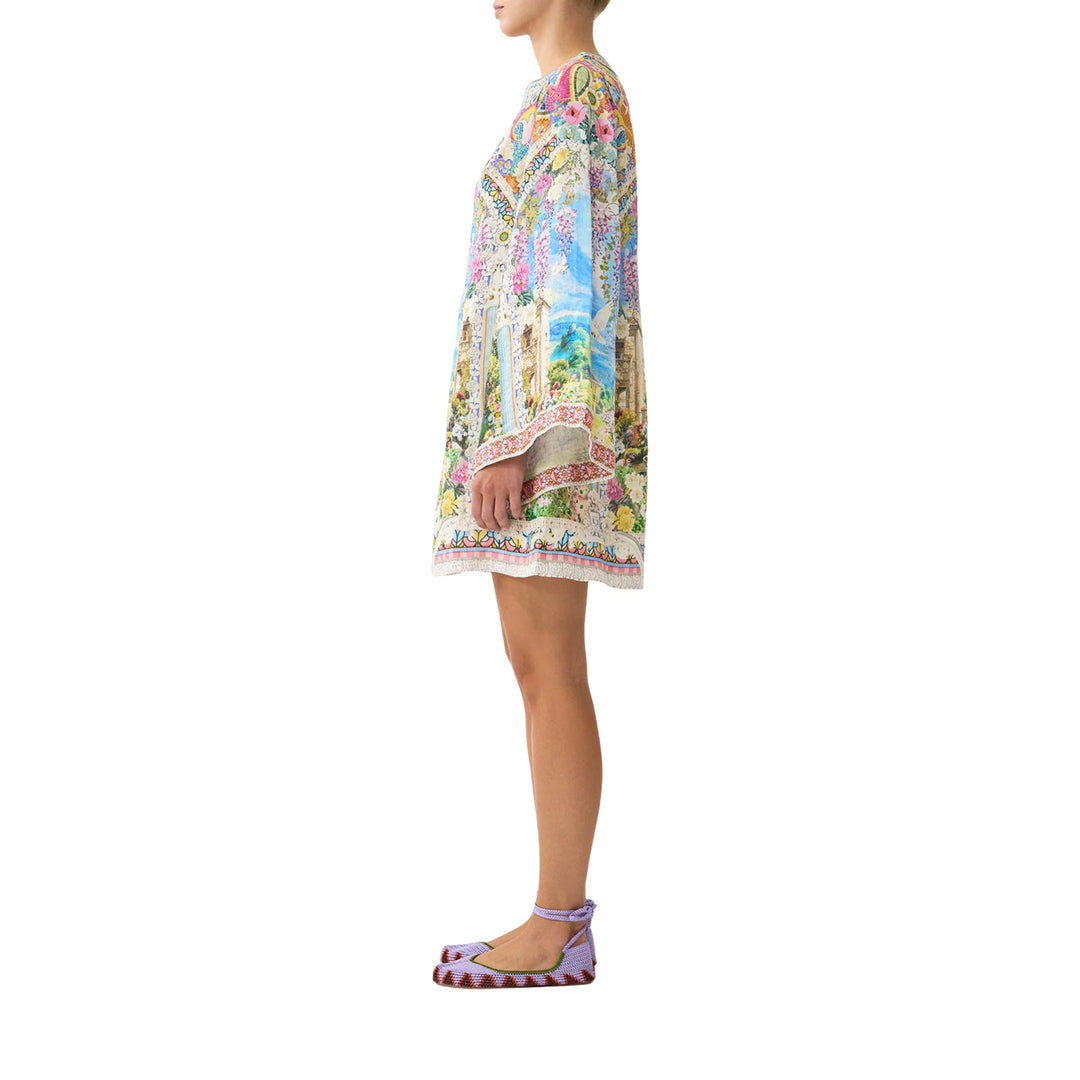 Deep V Neck Hardware Short Kaftan in Navas Nouveau