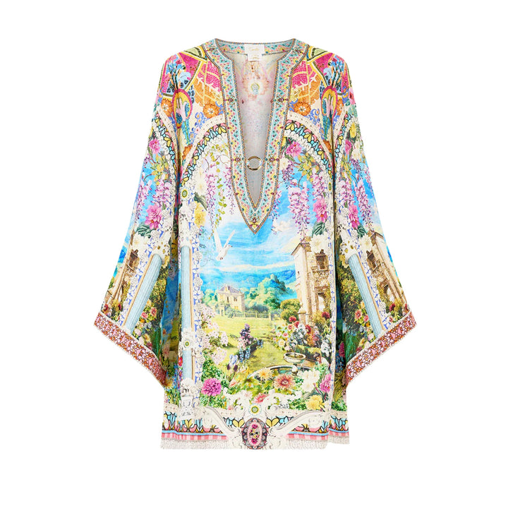 Deep V Neck Hardware Short Kaftan in Navas Nouveau