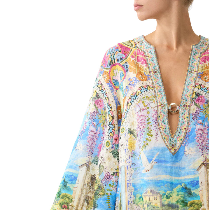 Deep V Neck Hardware Short Kaftan in Navas Nouveau