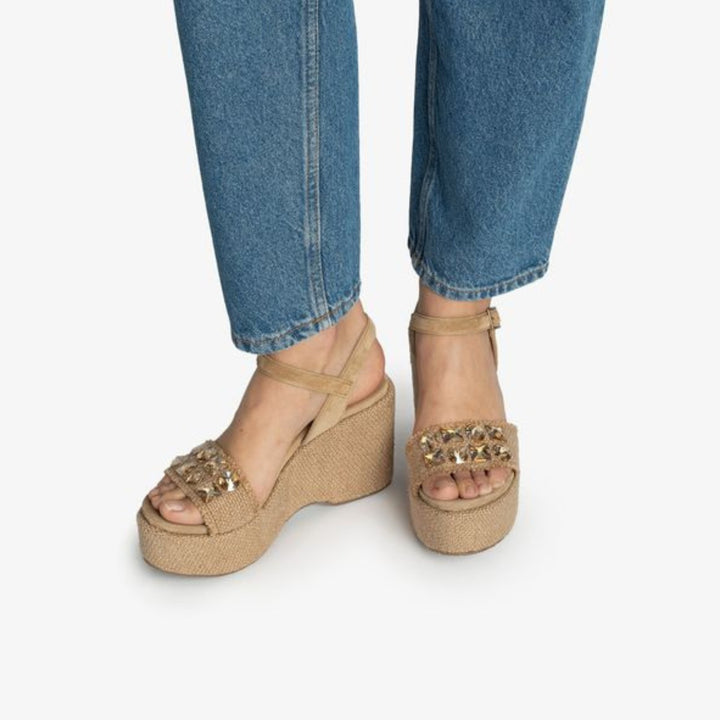 Delina Wedge in Natural Burlap