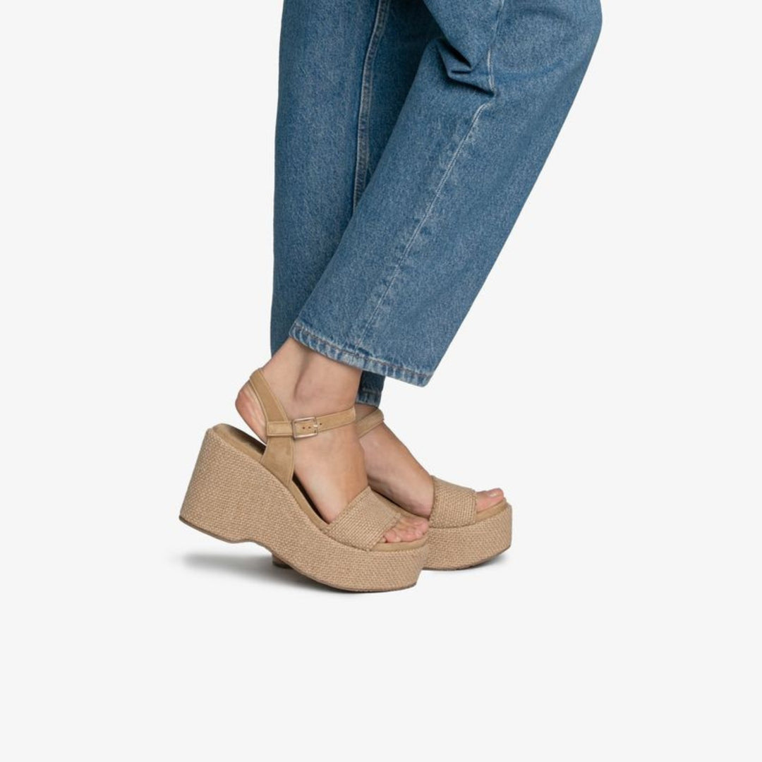 Delina Wedge in Natural Burlap