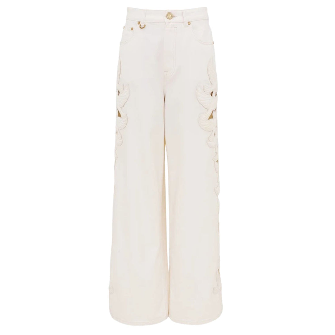 Denim Applique Relaxed Flare in Vintage White