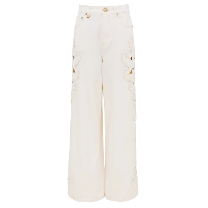Denim Applique Relaxed Flare in Vintage White