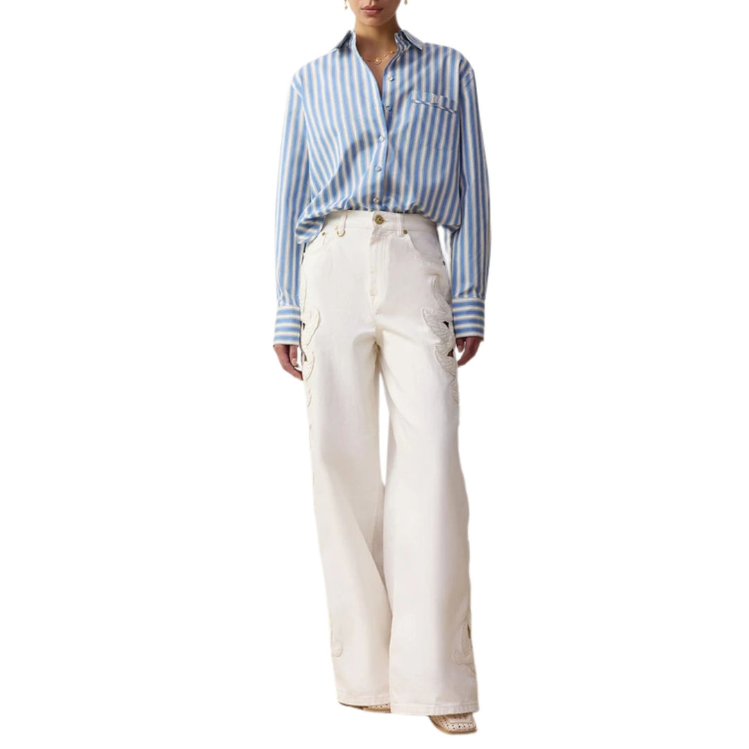 Denim Applique Relaxed Flare in Vintage White