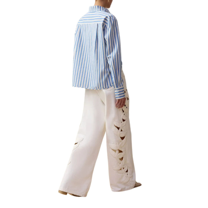 Denim Applique Relaxed Flare in Vintage White