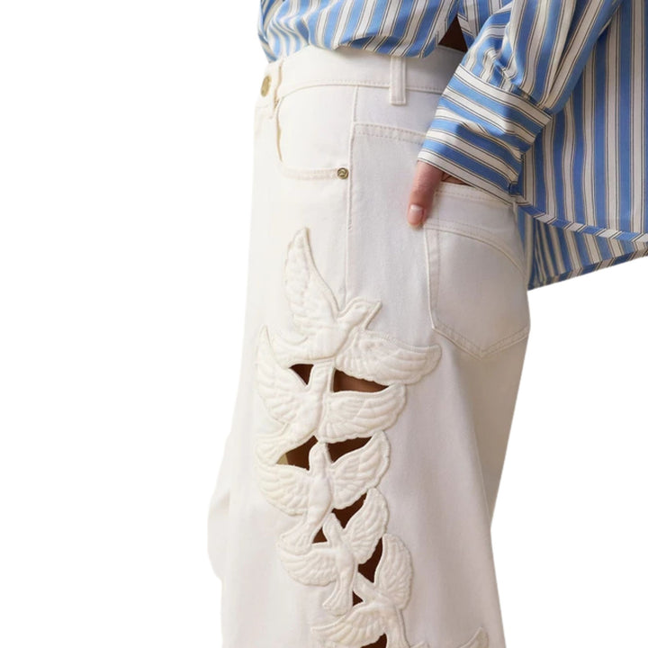 Denim Applique Relaxed Flare in Vintage White