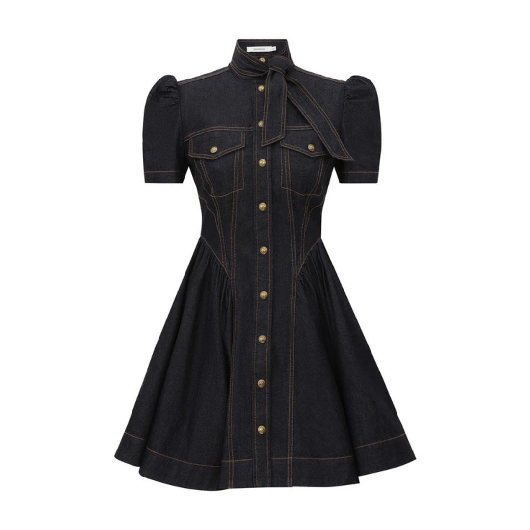Denim Corset Mini Dress in Onyx Blue