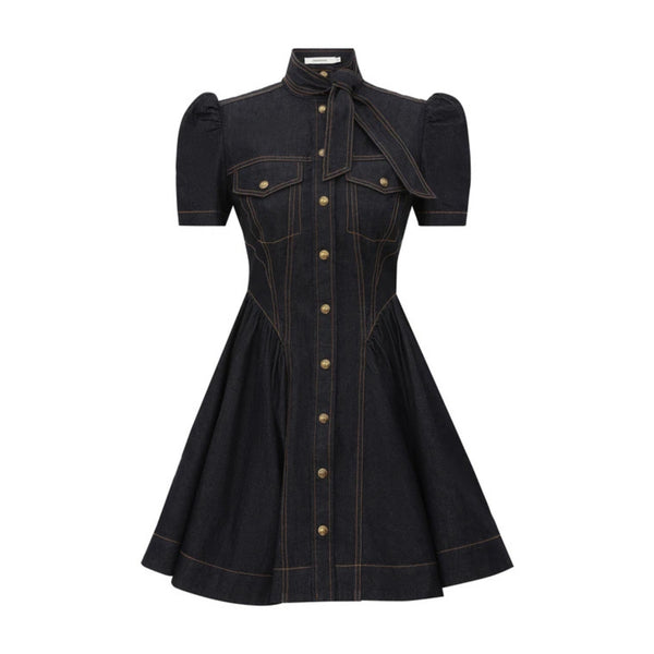Denim Corset Mini Dress in Onyx Blue