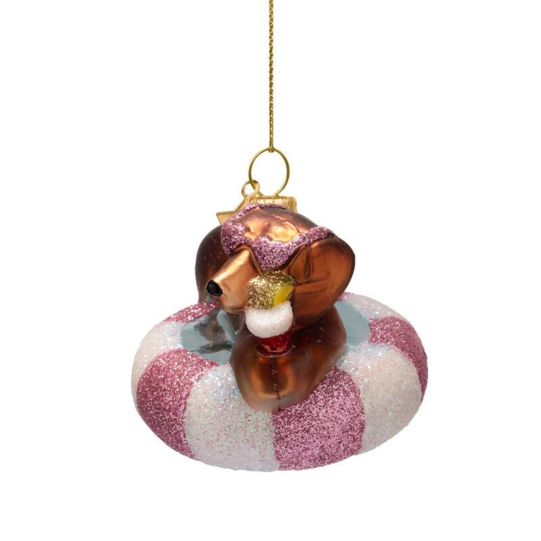 Dog on Pool Float Ornament