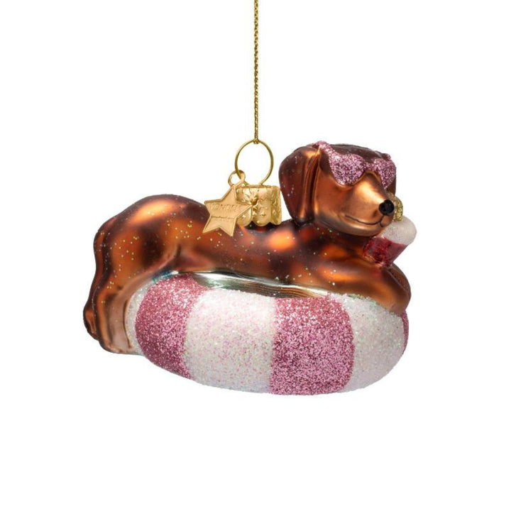 Dog on Pool Float Ornament