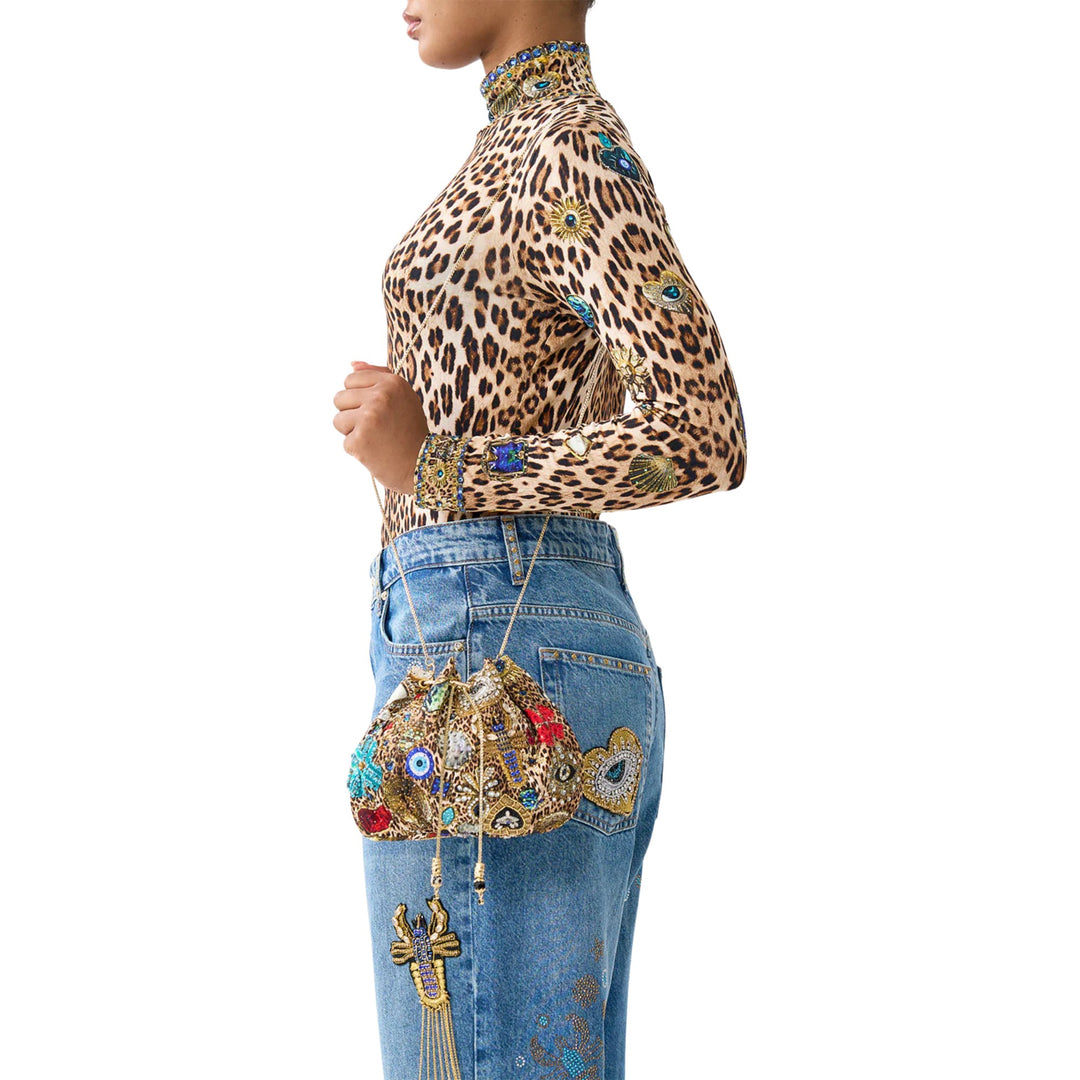 Drawstring Pouch Bag With Chain Strap