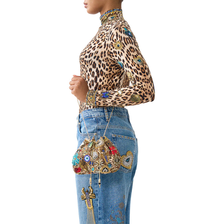 Drawstring Pouch Bag With Chain Strap