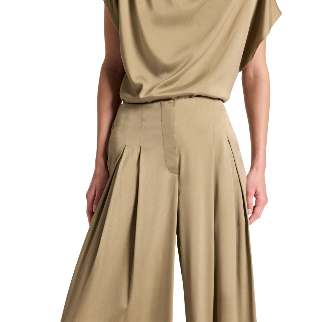 Drew Washed Silk Charmeuse Pant in Kelp