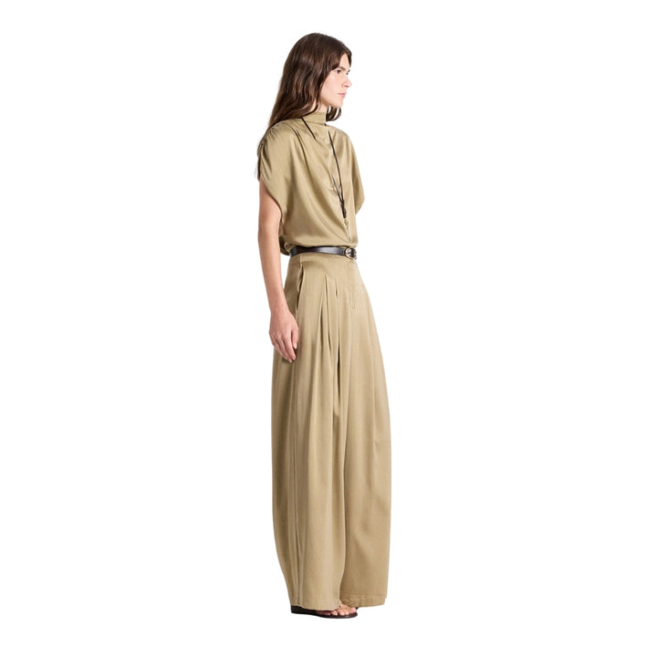 Drew Washed Silk Charmeuse Pant in Kelp
