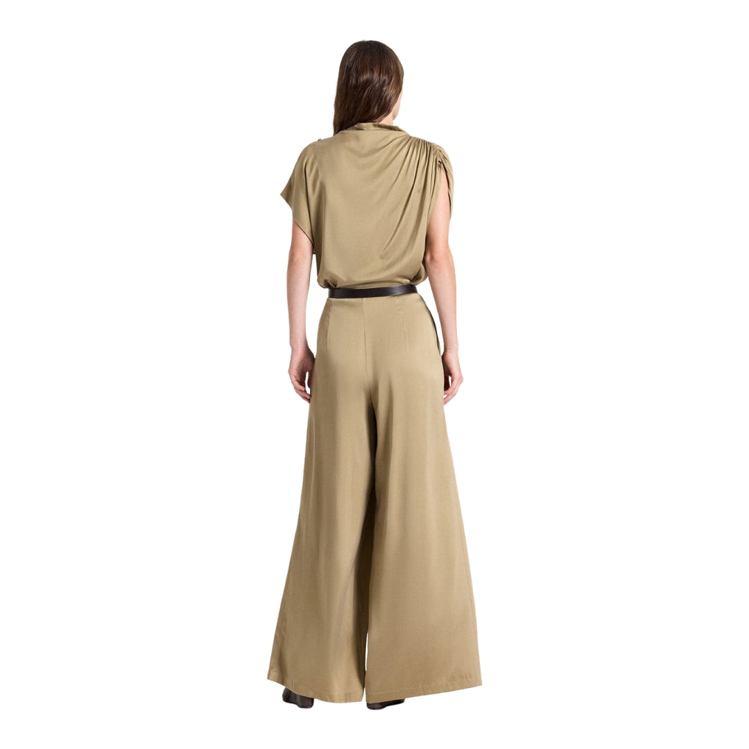 Drew Washed Silk Charmeuse Pant in Kelp