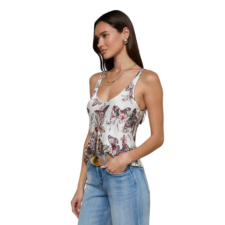 Eddie Bias Tank Top in White Multi Small Butterfly Jungle