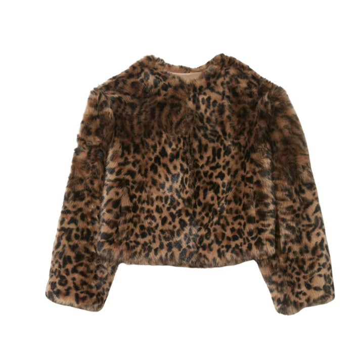 Elan Shearling Jacket in Camel Leopard