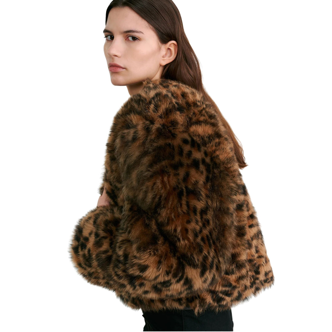 Elan Shearling Jacket in Camel Leopard