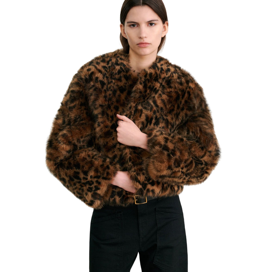 Elan Shearling Jacket in Camel Leopard