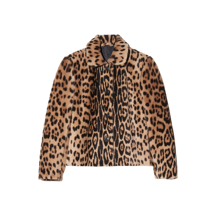 Elan Shearling Jacket in Camel Leopard