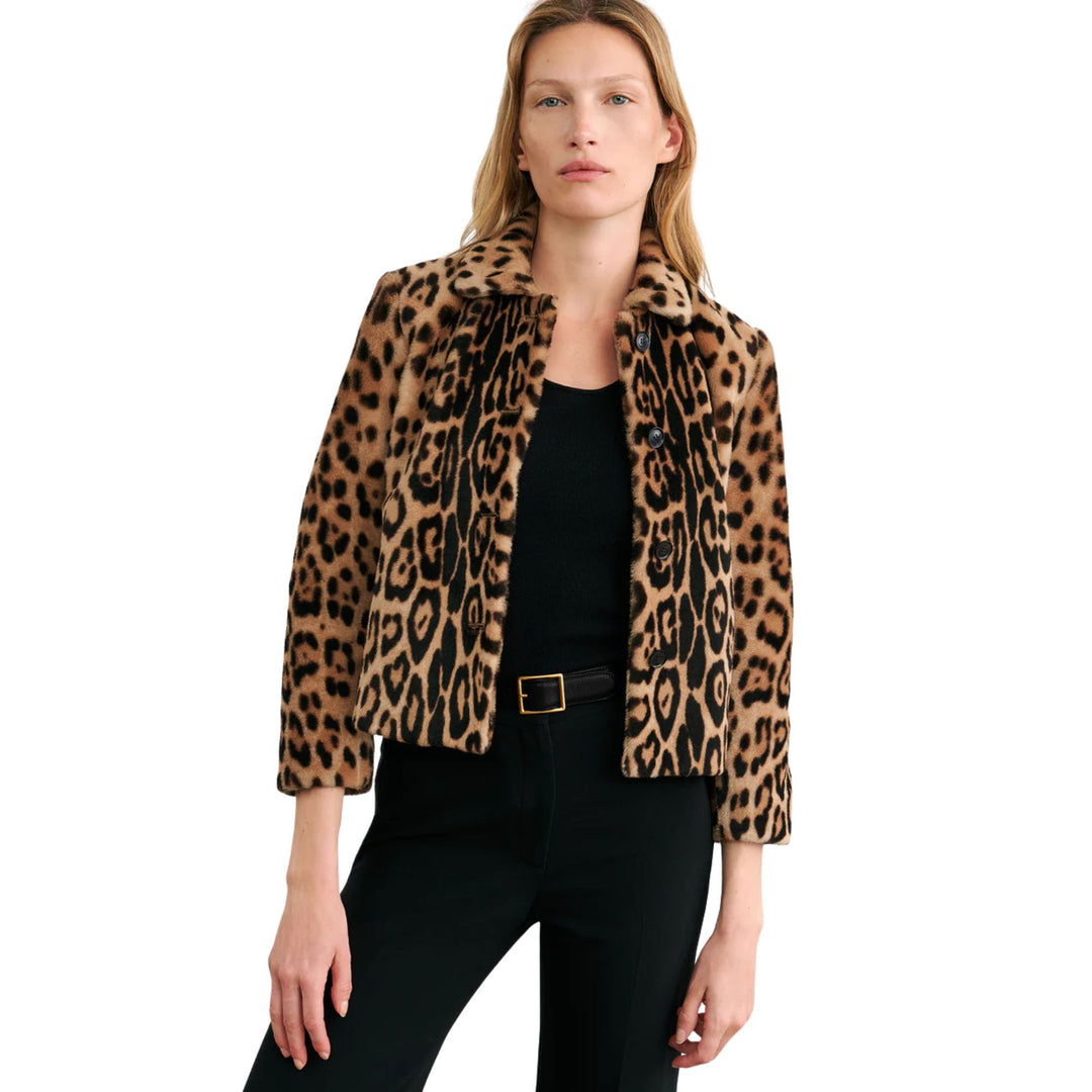 Elan Shearling Jacket in Camel Leopard