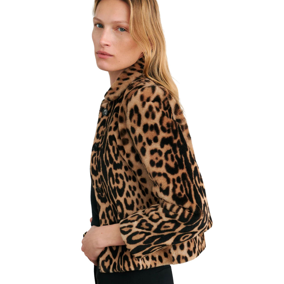 Elan Shearling Jacket in Camel Leopard